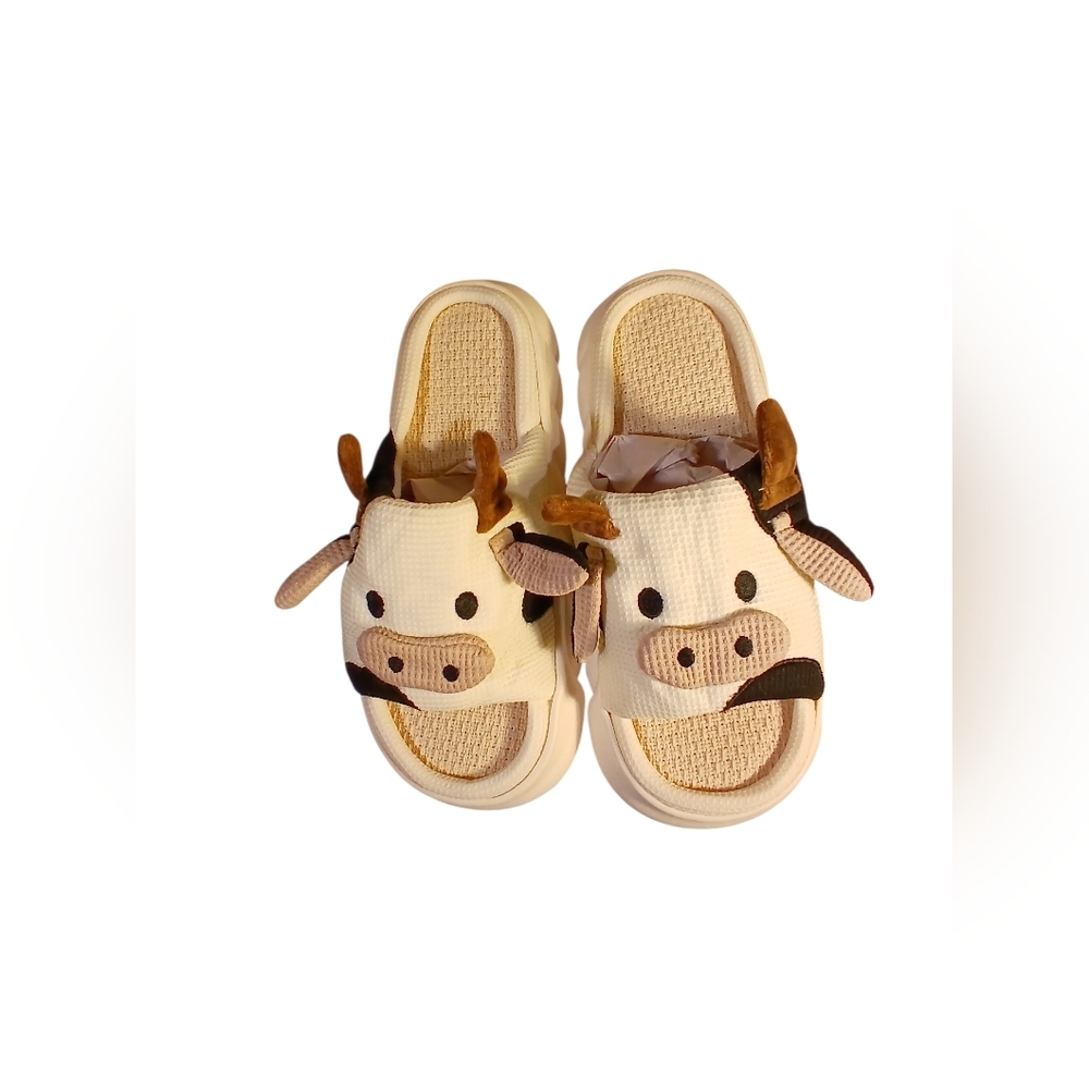 Cow Face! Padded Slippers Womans 11.5 Mens 10 - Picture 2 of 10